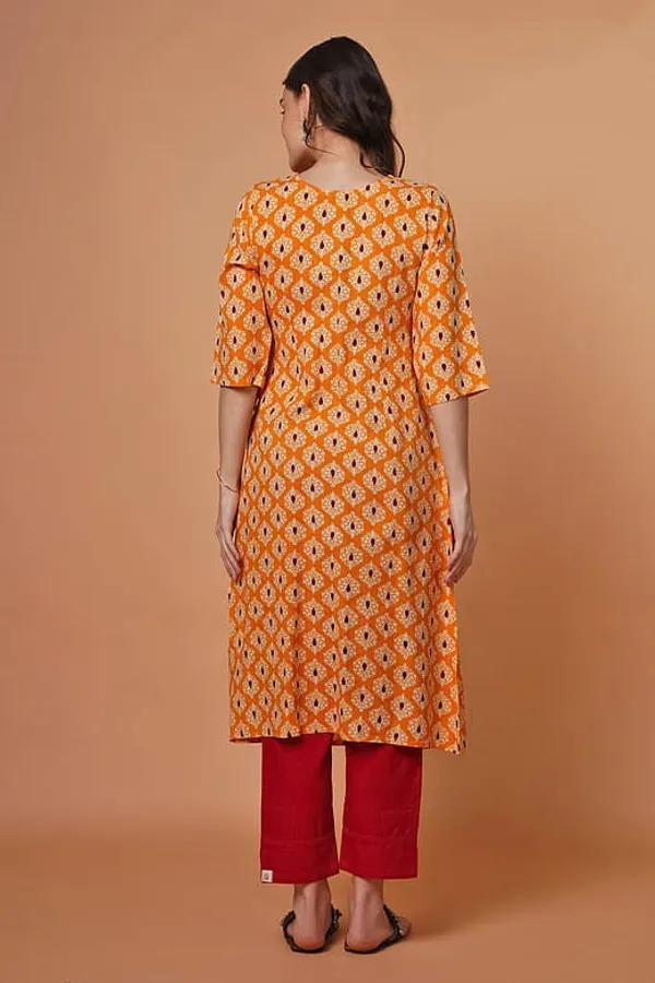 Yellow Rayon Flared Kurta