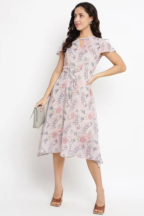 Pink Digital Printed Floral Dress