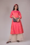 Red Foil Print Flared Kurta