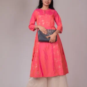 Red Foil Print Flared Kurta