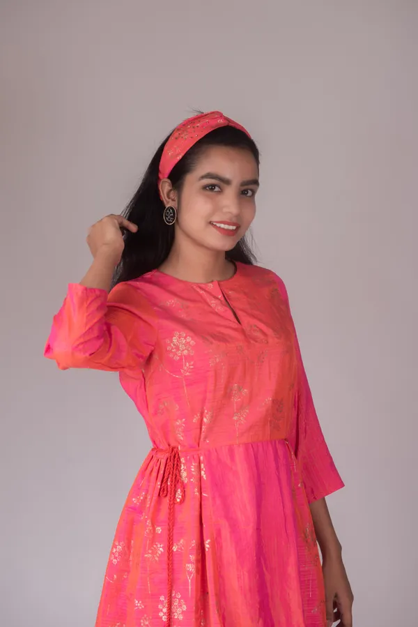 Red Foil Print Flared Kurta