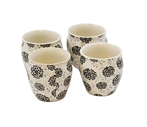 Freakway Hand-Painted Ceramic Floral kulhad Set of 4 Cups |kullad Tea Set | kulhad chai Cups | Hand Painted kulhad Coffee Mug,-Color-Black & White