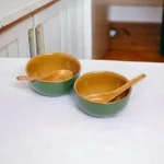 Freakway Ceramic Soup Bowl Set with Spoon, Set of 6, Teal Green, 300ml | Soup Mug/Cup | Glossy Finish | Microwave Safe (Set of 6)