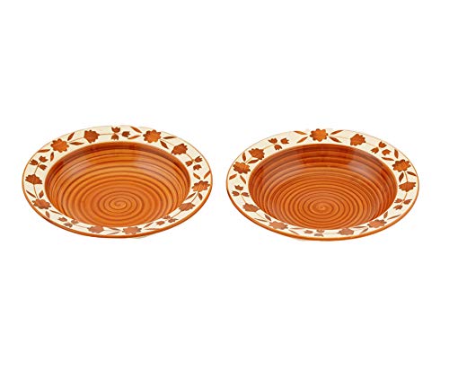 Freakway Ceramic Royal Floral Soup/Dessert Brown & White Floral Pattern 8.7 Inch Diameter (Set of 2)