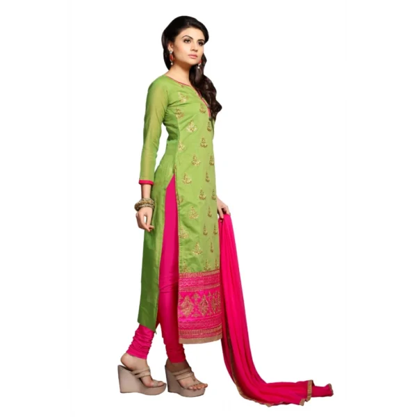 Women's Chanderi Unstitched Salwar Suit-Material With Dupatta (Green,2.3 Mtrs)