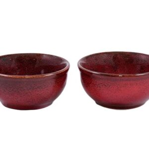 Freakway Hand-Painted Ceramic Handcrafted Glossy Reddies Vegetable Bowl/Dessert Bowl/Soup Bowl (Multicolor, Pack of 2)-Reddies