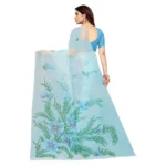 Women's Organza Floral Pattern Sarees (Sky Blue, 5-6 Mtrs)