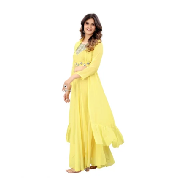 Women's Embroidery Gotapatti Work Georget Long Gown (Yellow)