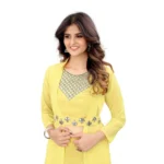 Women's Embroidery Gotapatti Work Georget Long Gown (Yellow)