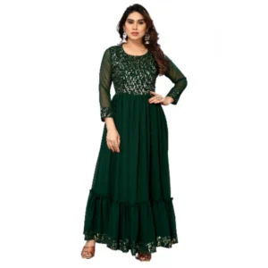 Women's Sequence Work Georget Long Gown (Green)