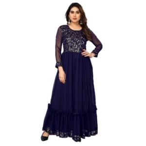 Women's Sequence Work Georget Long Gown (Navy Blue)