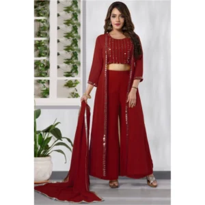 Women's Embroidary Gotta Pati Work Georget Lehanga Choli (Maroon)