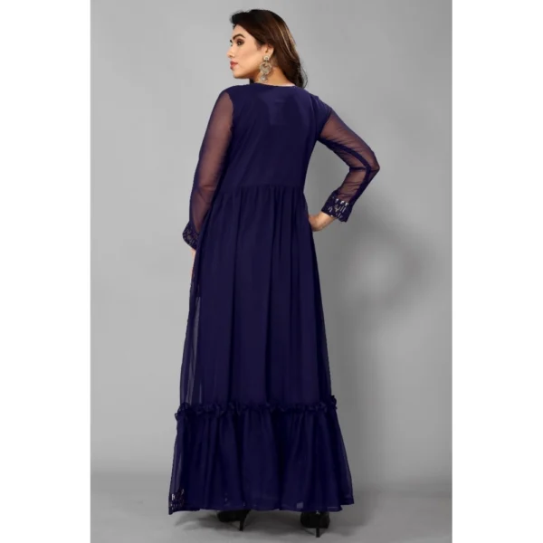 Women's Sequence Work Georget Long Gown (Navy Blue)