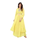 Women's Embroidery Gotapatti Work Georget Long Gown (Yellow)