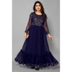 Women's Sequence Work Georget Long Gown (Navy Blue)