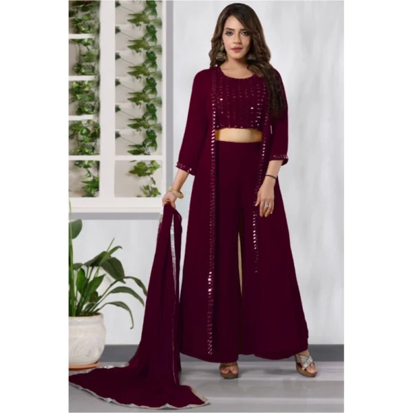 Women's Embroidary Gotta Pati Work Georget Lehanga Choli (Wine)