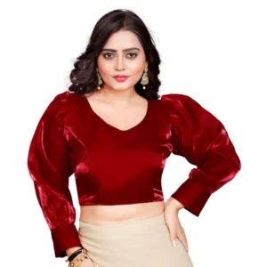 Women's Organza Plain Readymade Blouse (Maroon, Size: Free Size)