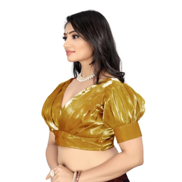 Women's Organza Plain Readymade Blouse (Metalic Gold, Size: Free Size)