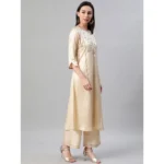 Women's Casual 3-4Th Sleeve Ethnic Motifs Poly Silk KurtiPalazzo And Dupatta Set (Cream)