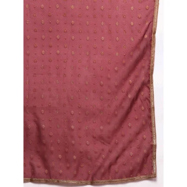 Women's Casual Sleeveless Ethnic Motifs Crepe Kurti Sharara And Dupatta Set (Maroon)