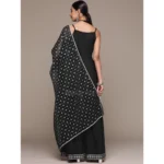 Women's Casual Sleeveless Ethnic Motifs Crepe Kurti Sharara And Dupatta Set (Black)