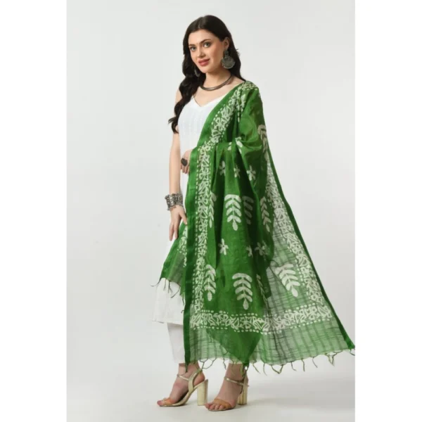 Women's Cotton Printed Dupatta (Green, Length: Free Size)