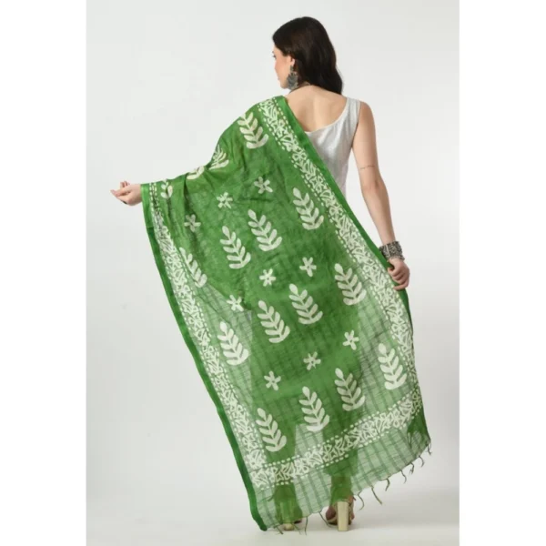 Women's Cotton Printed Dupatta (Green, Length: Free Size)