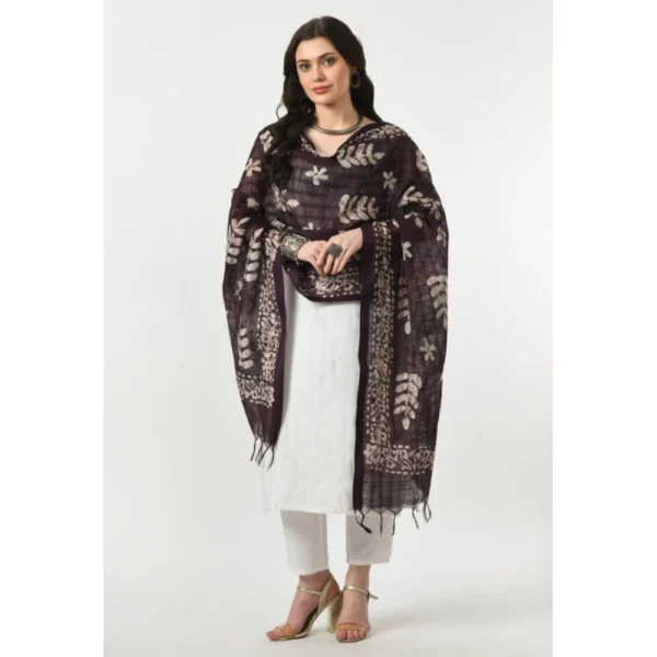 Women's Cotton Printed Dupatta (Wine, Length: Free Size)