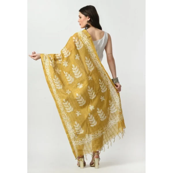 Women's Cotton Printed Dupatta (Gold, Length: Free Size)