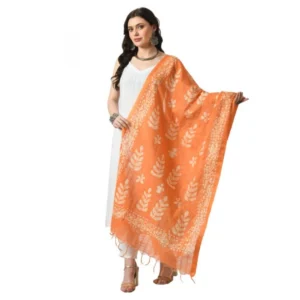 Women's Cotton Printed Dupatta (Orange, Length: Free Size)