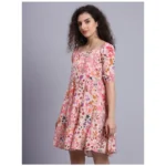 Women's Casual Short Sleeve Printed Crepe Dress (Multicolor)