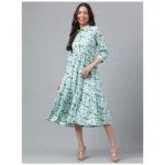 Women's Casual 3-4th Sleeve Printed Georgette Gown (Blue)