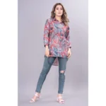 Women's Casual 3-4th Sleeve Printed Crepe Tunic (Multicolor)