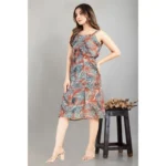 Women's Casual Sleeveless Printed Crepe Dress (Multicolor)