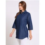 Women's Casual Denim Solid 3-4th sleeve Tunic Top (Blue)