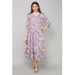 Women's Casual Georgette Printed 3-4th sleeve Dress (MultiColor)