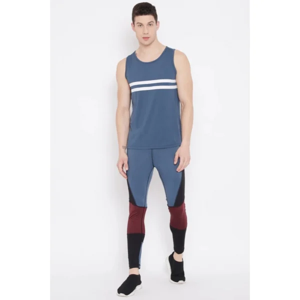 Men's Colour Blocked Polyester Tights (Blue)