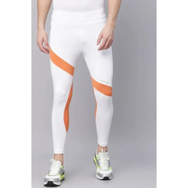 Men's Striped Polyester Tights (White Orange)