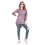 Women's Casual 3-4th Sleeve Printed Crepe Tunic (Multicolor)