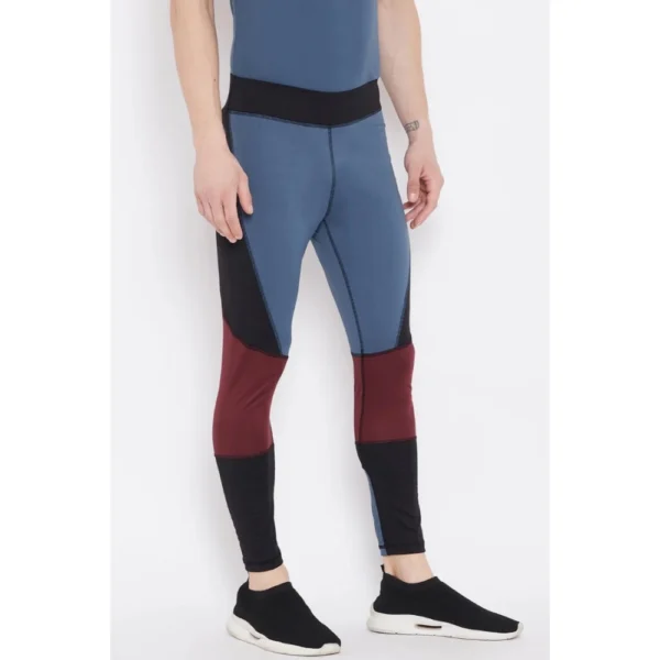 Men's Colour Blocked Polyester Tights (Blue)