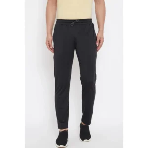 Men's Solid Polyester Regular Track Pant (Black)