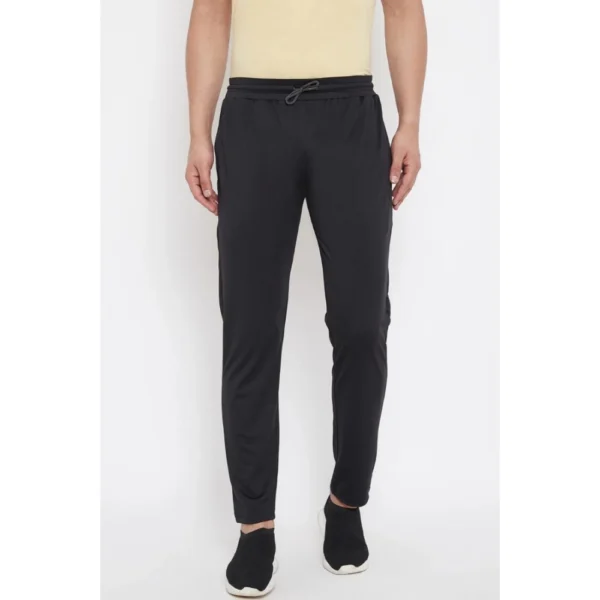 Men's Solid Polyester Regular Track Pant (Black)