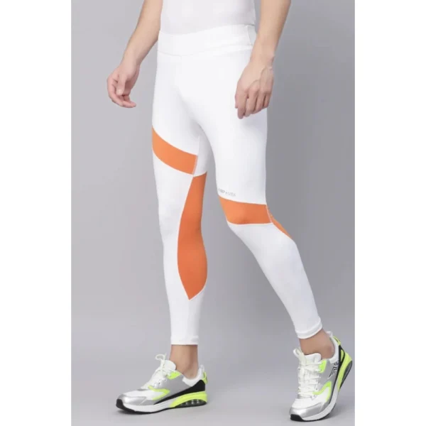 Men's Striped Polyester Tights (White Orange)