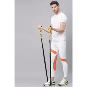 Men's Striped Polyester Tights (White Orange)