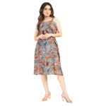 Women's Casual Sleeveless Printed Crepe Dress (Multicolor)