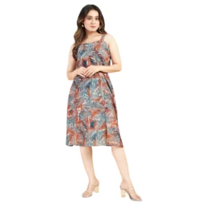 Women's Casual Sleeveless Printed Crepe Dress (Multicolor)