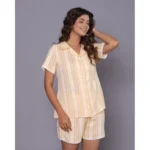 Women's Casual Cotton Short Sleeve Short Night Suit Set (Yellow)