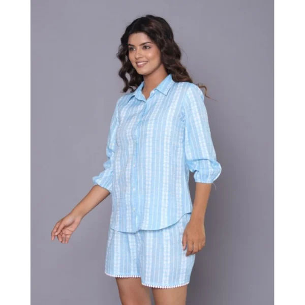 Women's Casual Cotton Short Sleeve Short Night Suit Set (Aqua)