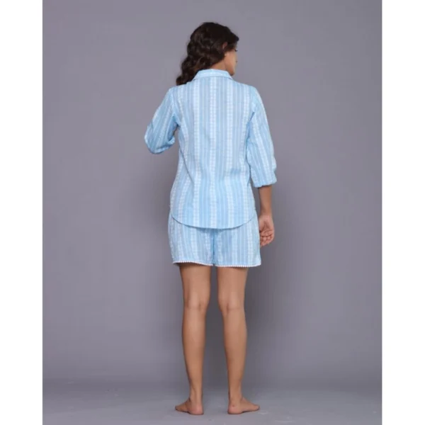 Women's Casual Cotton Short Sleeve Short Night Suit Set (Aqua)