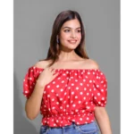 Women's Casual Rayon Short Sleeve Top (Red)